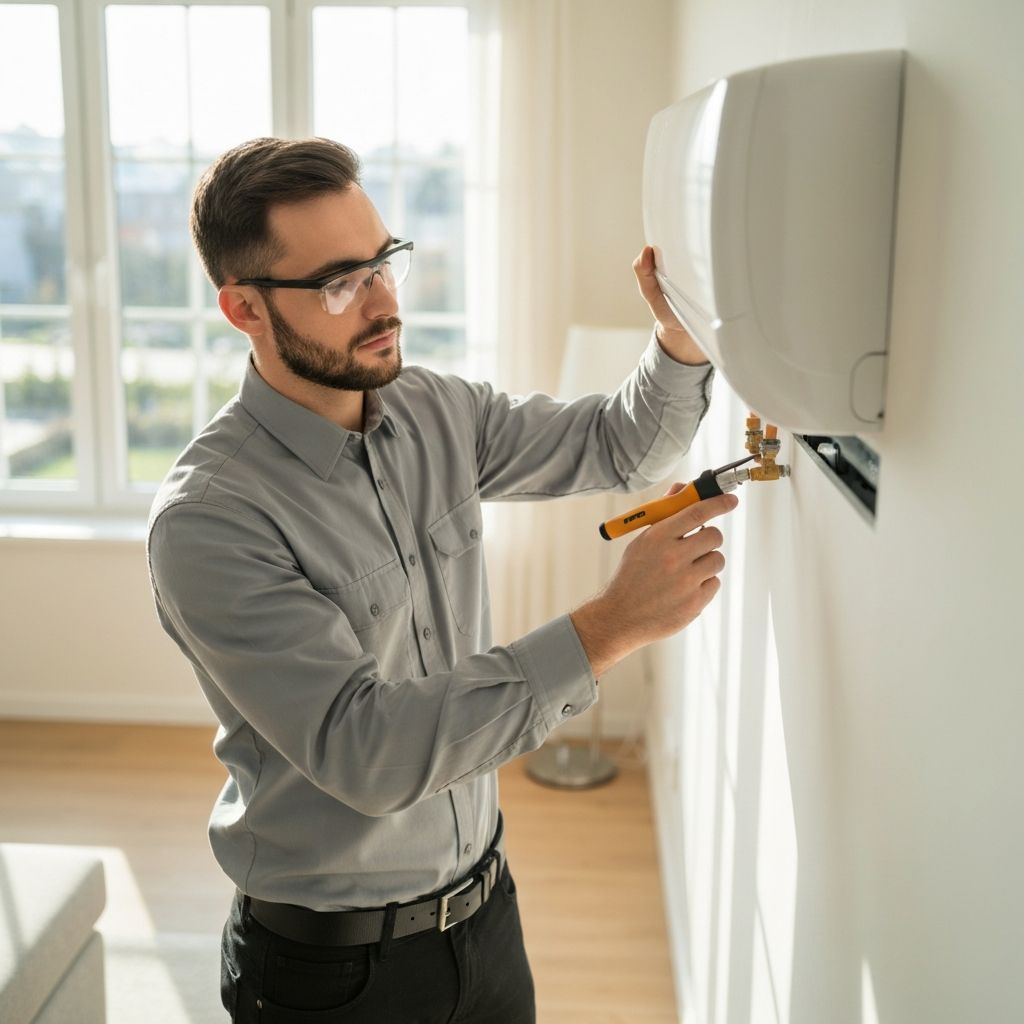 Técnico instalando ar condicionado split de forma profissional